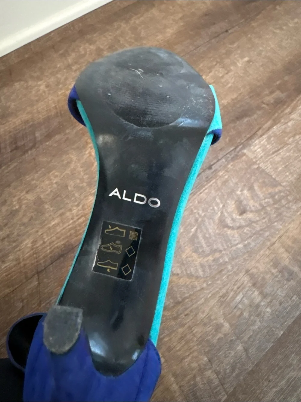 ALDO Two-Tone Blue and Teal Suede Ankle Strap Heels